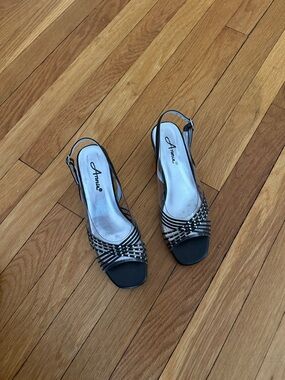 Annie Black Studded Strappy Slingback Heels